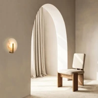 Alabaster Circular LED Wall Light, Brass Finish, 5W 3000K - Image 1