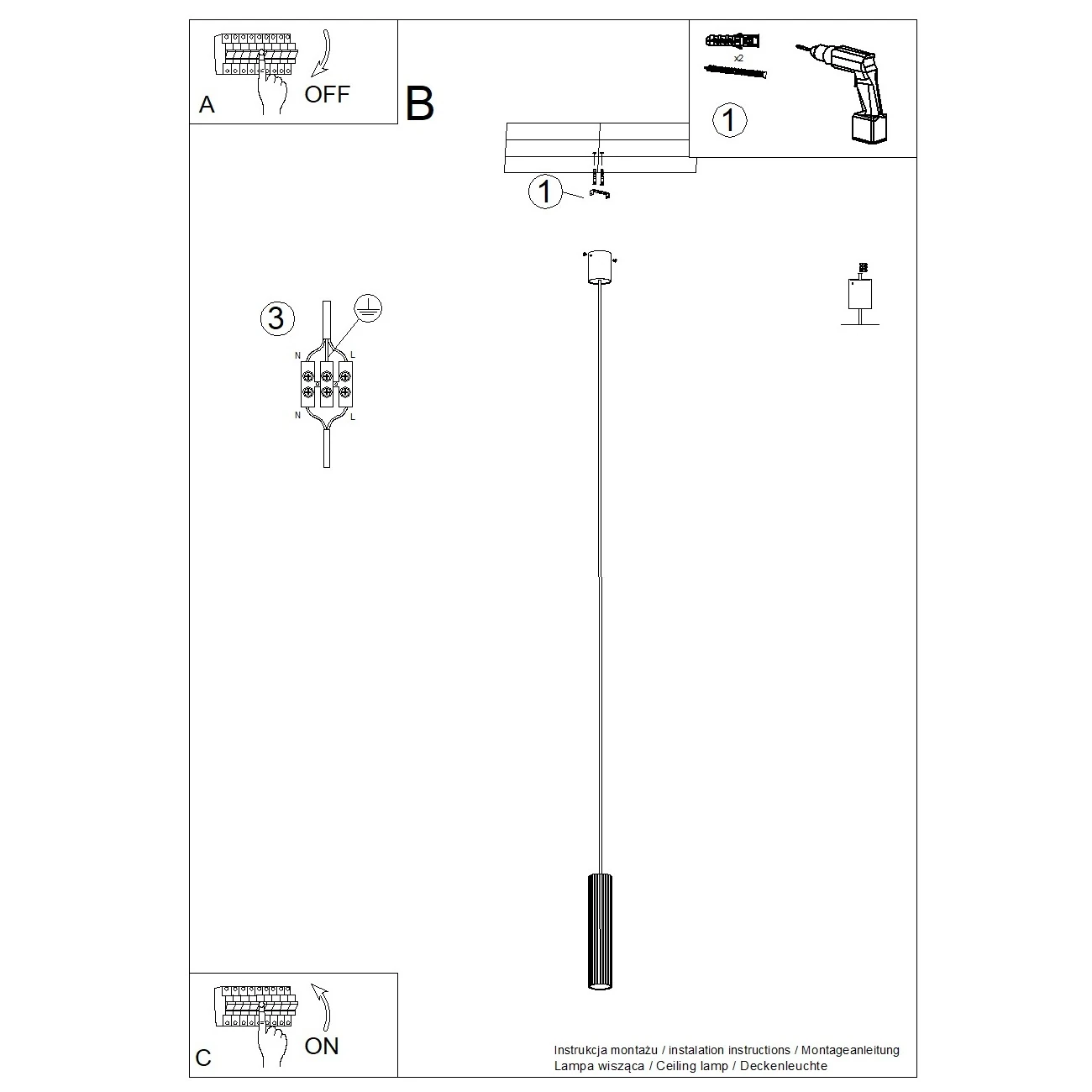 Pendant lamp 8W – cylindrical, white, DALI/PUSH DIMM