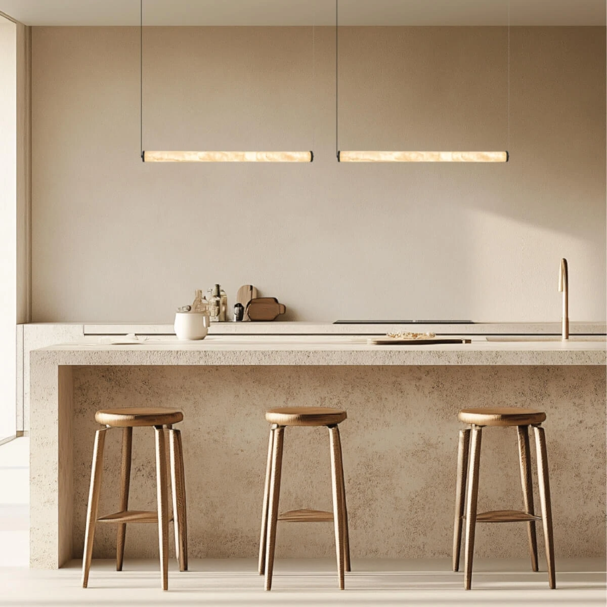 Linijinis LED pakabinamas šviestuvas, Alabasteris ir Smėlio Juoda, 69.4cm