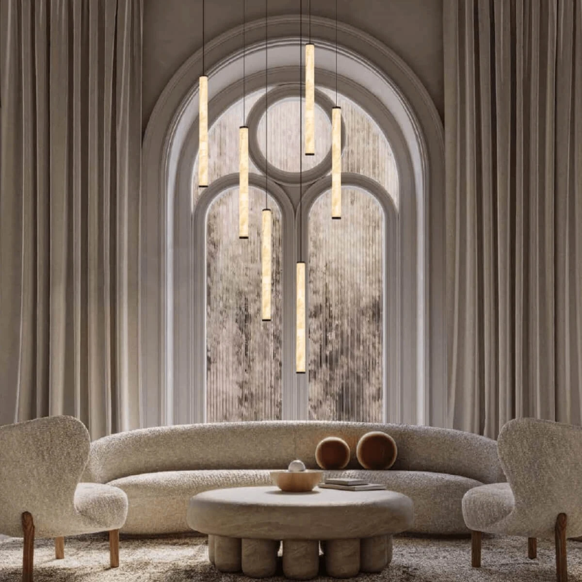 Natural Alabaster LED Pendant Light, Matt Black