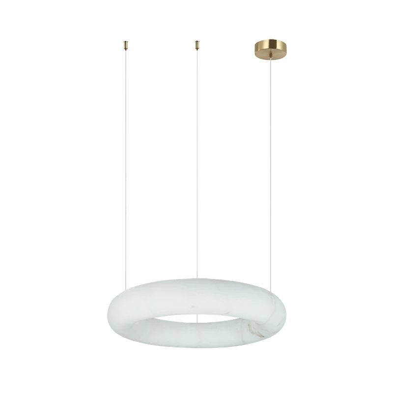 Alabaster Ring LED Pendant Light, Brass