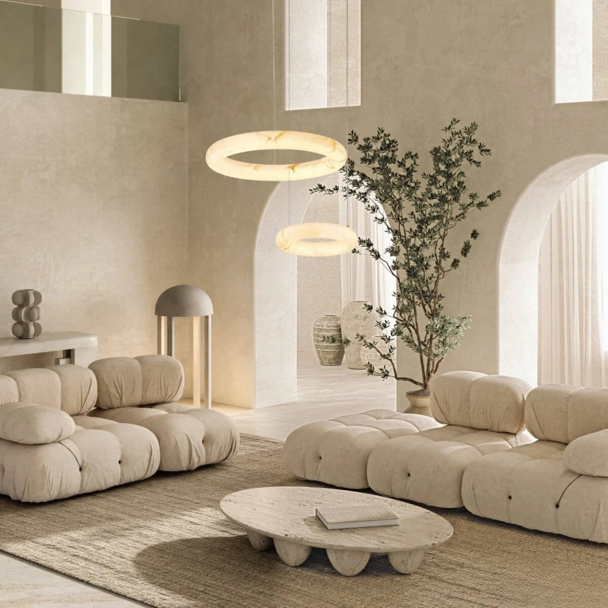 Alabastro LED žiedinis pakabinamas šviestuvas su žalvario akcentais