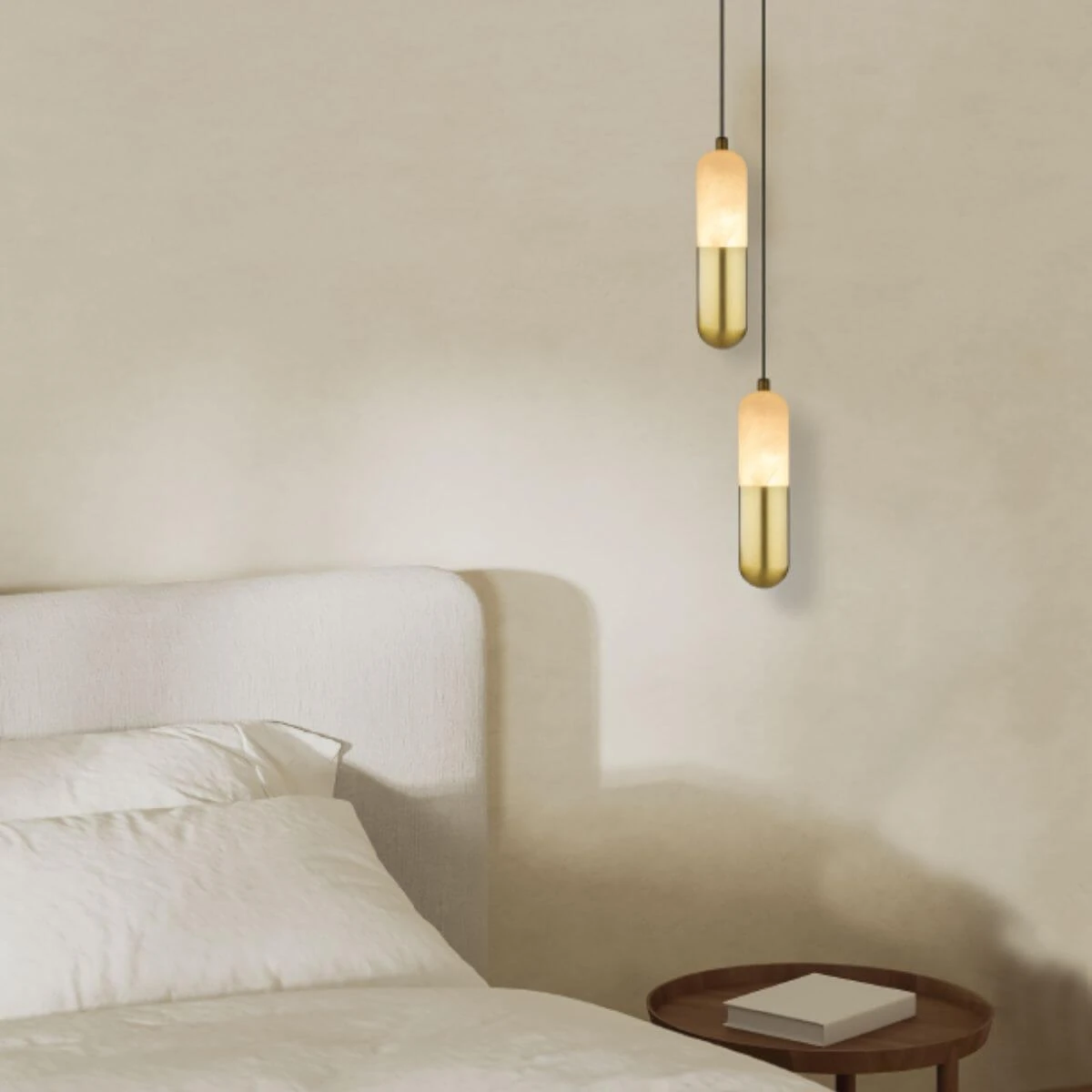 LED Pendant Light Alabaster and Brass, 20 cm