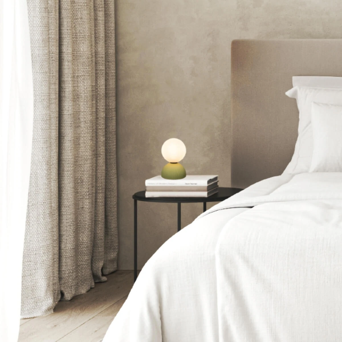 Olive Green Clay & Opal Glass LED Table Lamp