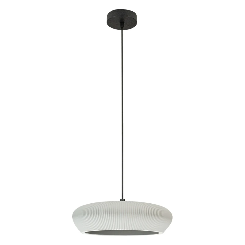 Grey Clay Ribbed Pendant Light, Sandy Black Finish