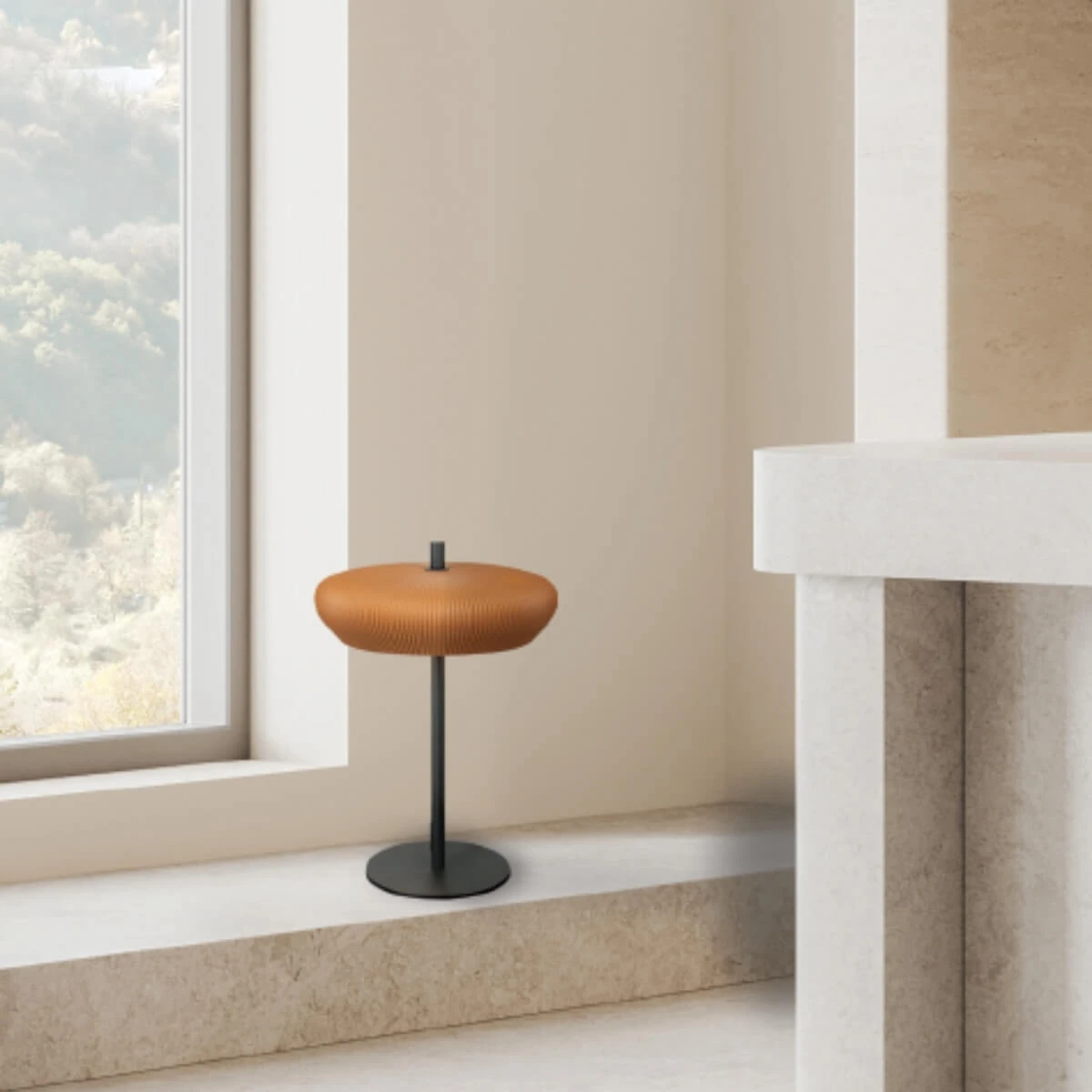 Terracotta Ribbed LED Table Lamp with Sandy Black Base