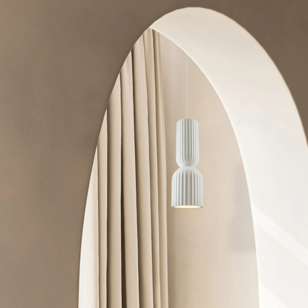 White Clay Fluted LED Pendant Light