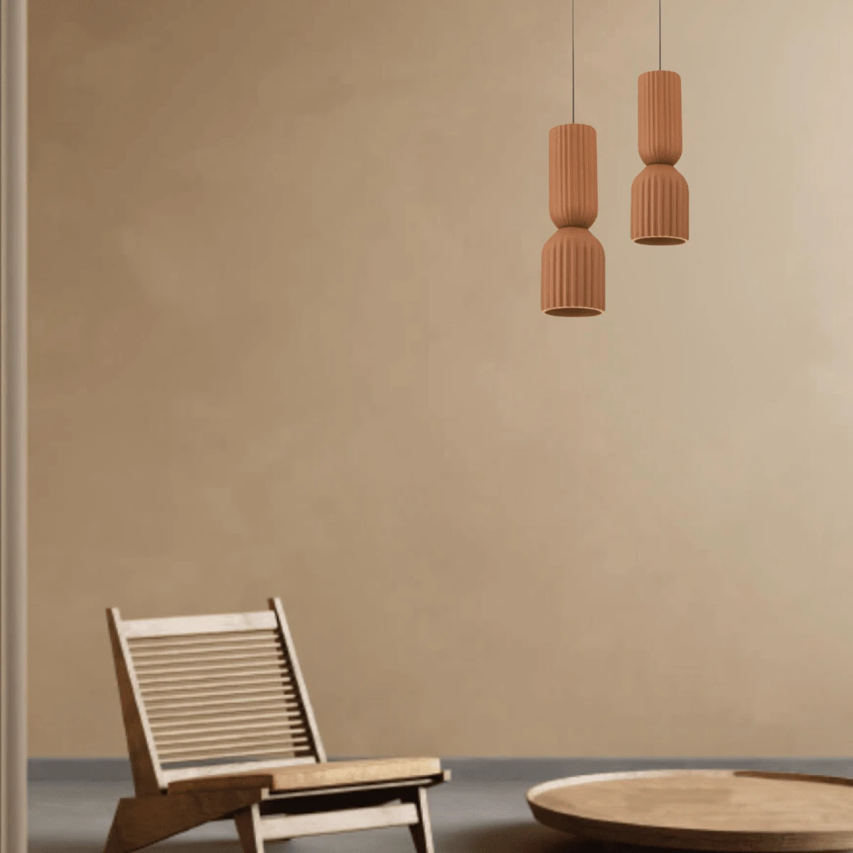 Terracotta Ribbed LED Pendant Light