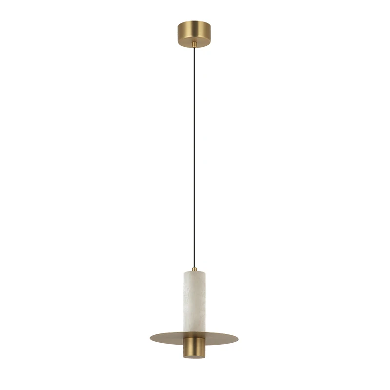 Alabaster & Brass Dimmable LED Pendant Light, H19.2cm