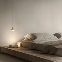 Geometric Brass & Beige Red Ceramic LED Pendant Light - Image 1