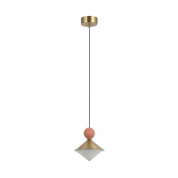Geometric Brass & Beige Red Ceramic LED Pendant Light - Image 2