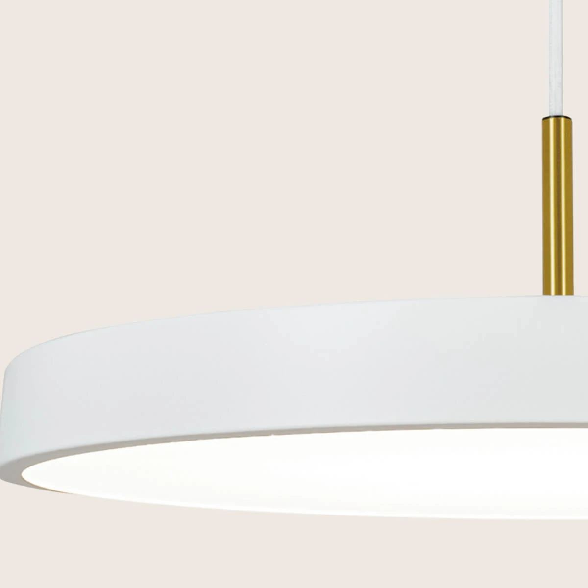 LED Circular Pendant Light, White Matt with Brushed Brass Accent, Dimmable