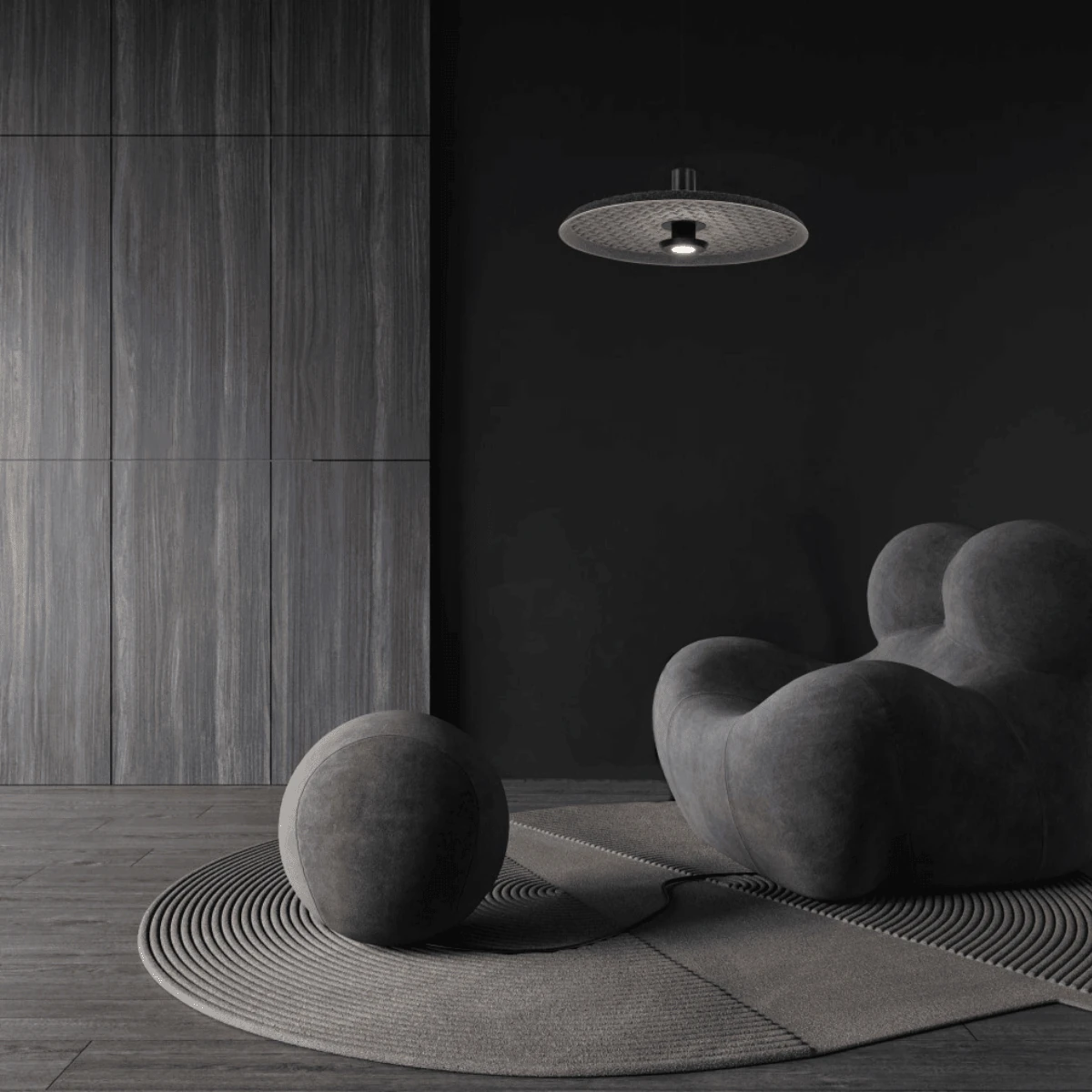 Black LED Pendant Light with Acoustic Panel, 45cm
