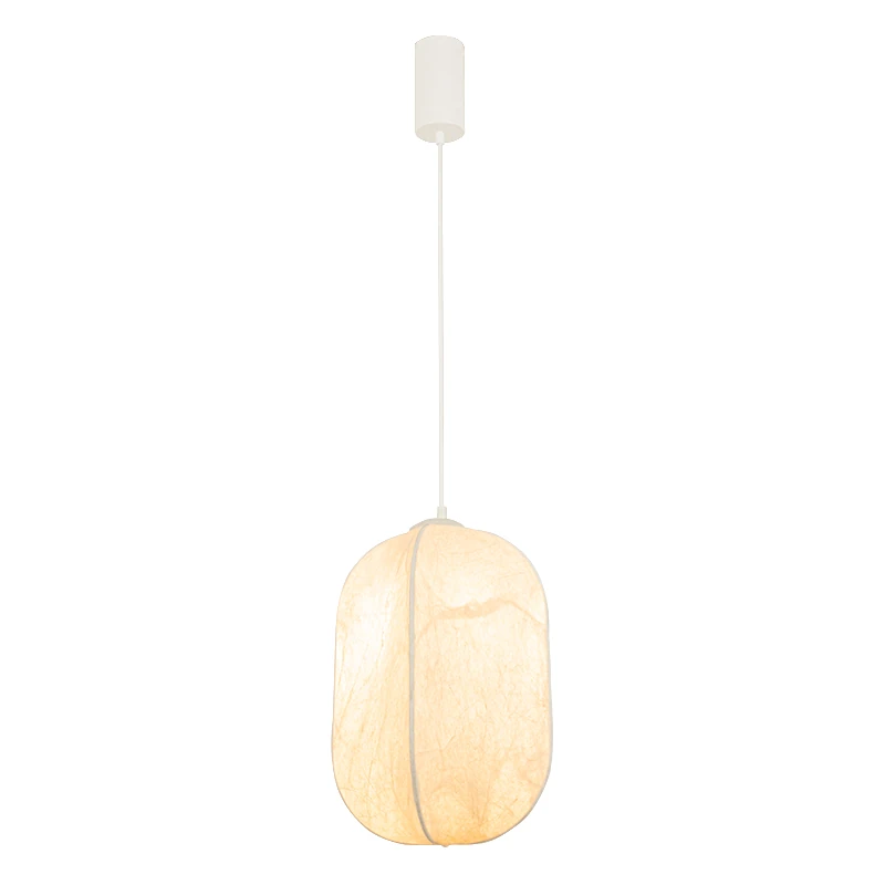 Mulberry Silk Oval Pendant Light, White