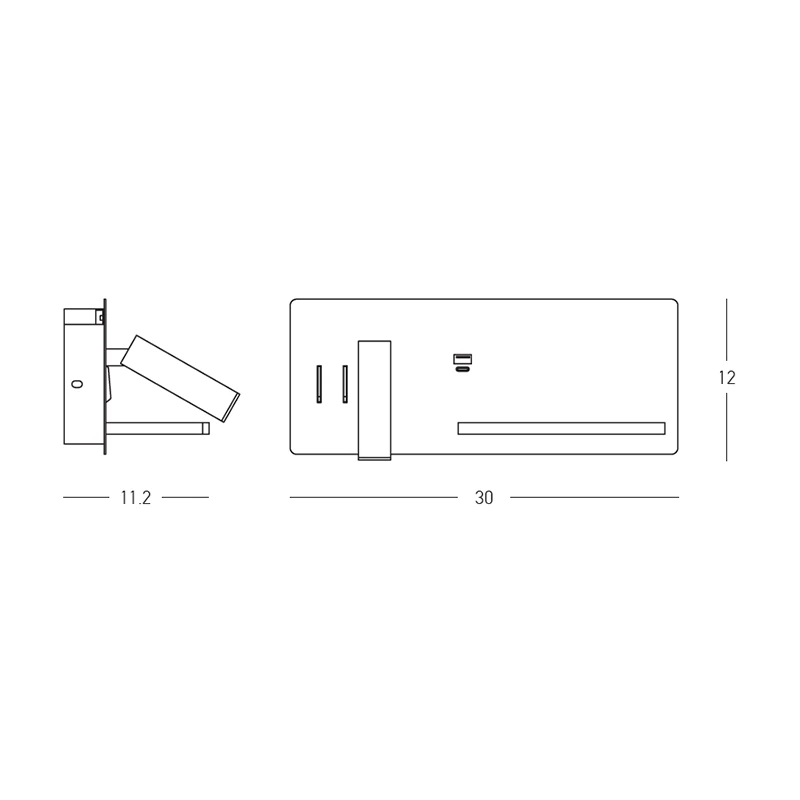 LED Wall Light with Reading Lamp, Up Light & USB, Black Matt