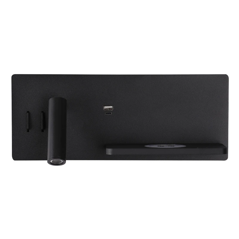 LED Wall Light with Reading Lamp, Up Light & USB, Black Matt