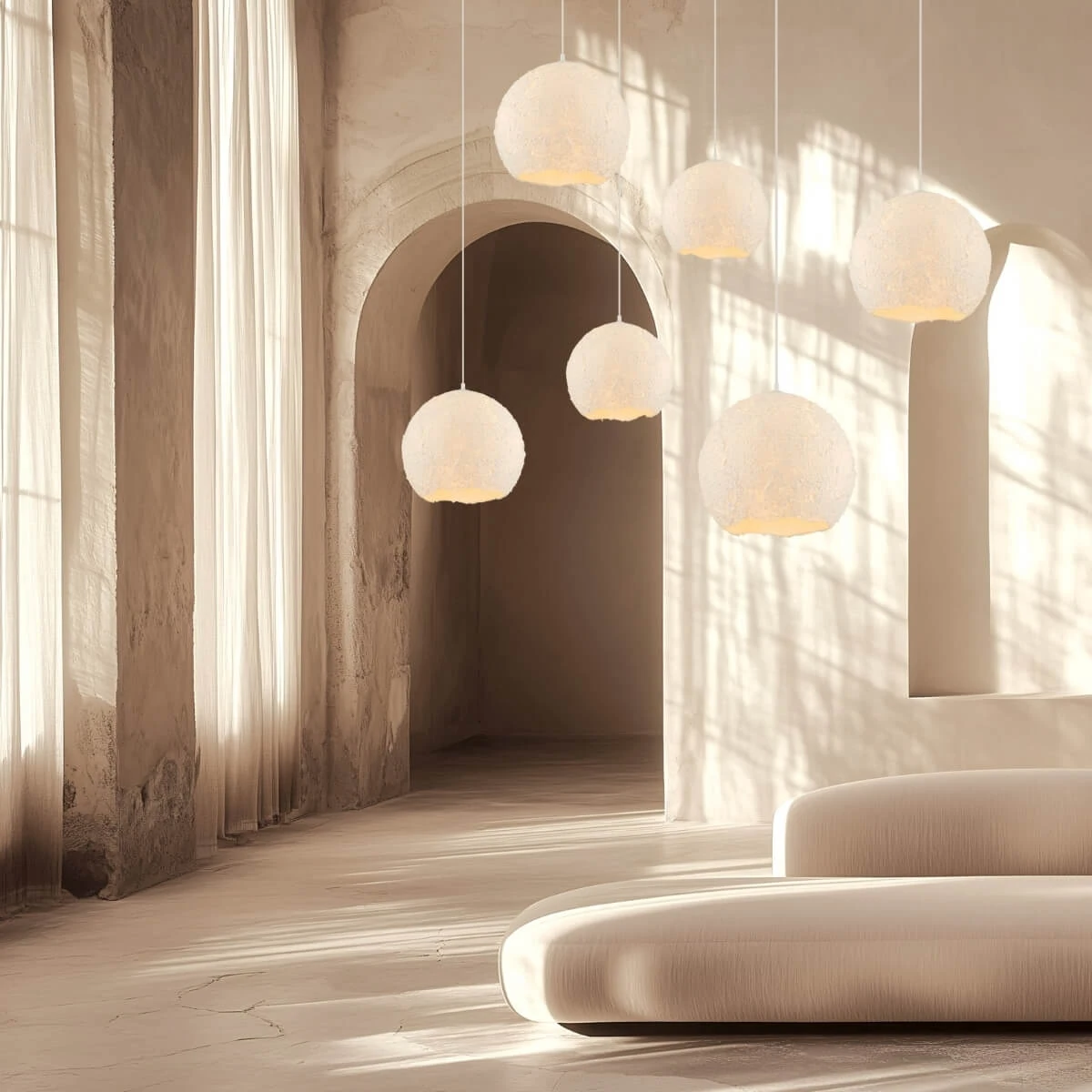 Mineral Texture Pendant Light, White, Ø40cm
