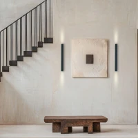 Ribbed LED Wall Light, Matt Black, 40cm - Image 1