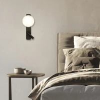 Modernus LED Sieninis Šviestuvas su Skaitymo Lempa ir Opaliniu Gaubliu, Juodas 3000K - Nuotrauka 1