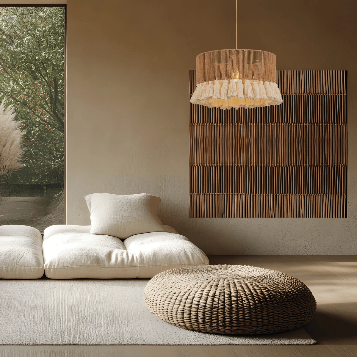 Boho Paper Rope Tassel Pendant Light