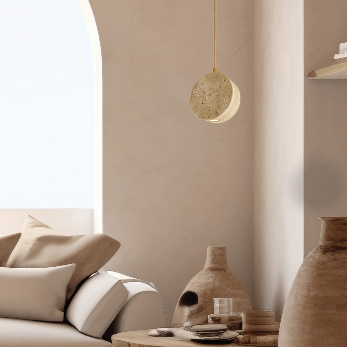 Natural Stone & Gold LED Pendant Light