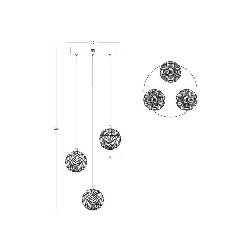 Gold 3-Light LED Pendant with Crystal Effect