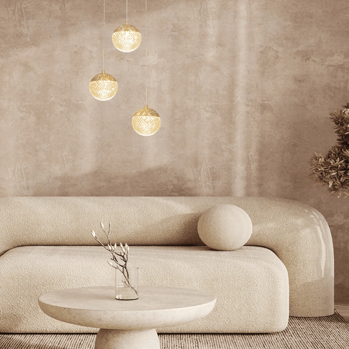 Gold 3-Light LED Pendant with Crystal Effect