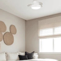 Baltas lubinis ventiliatorius su ištraukiamais mentelėmis ir CCT LED šviesa 20W - Nuotrauka 1