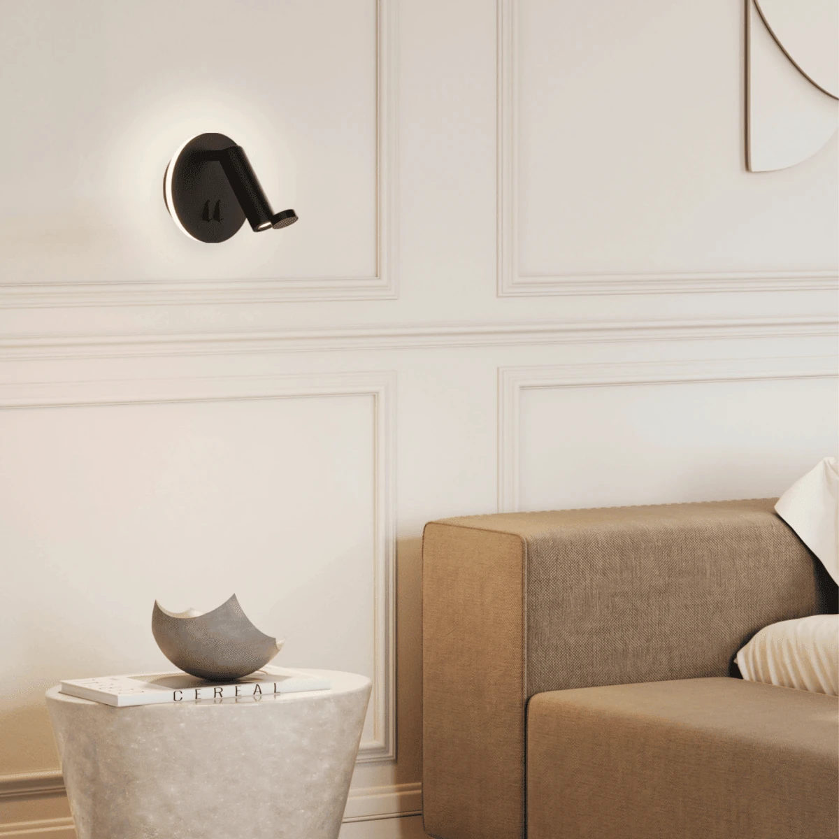 Black LED Wall Lamp with Reading Spot and USB Ports