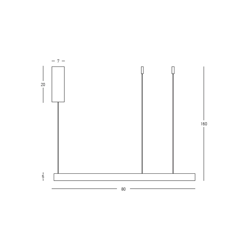 Black Linear LED Pendant Light 80cm, 3000K Dimmable