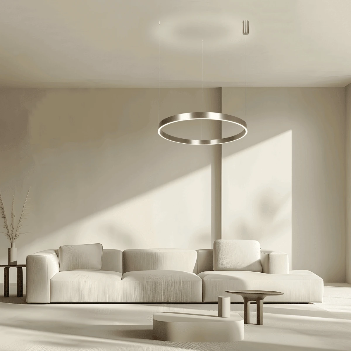 LED Pakabinamas Apvalus Šviestuvas, Ø160 cm, 70W, 3000K, Šlifuotas Pilkas, Dimeriuojamas