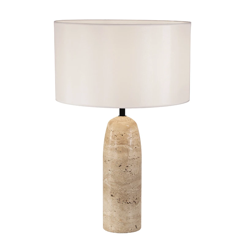 Table Lamp with Natural Stone Base, White Shade, 55 cm