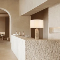 Table Lamp with Natural Stone Base, White Shade, 55 cm - Image 1