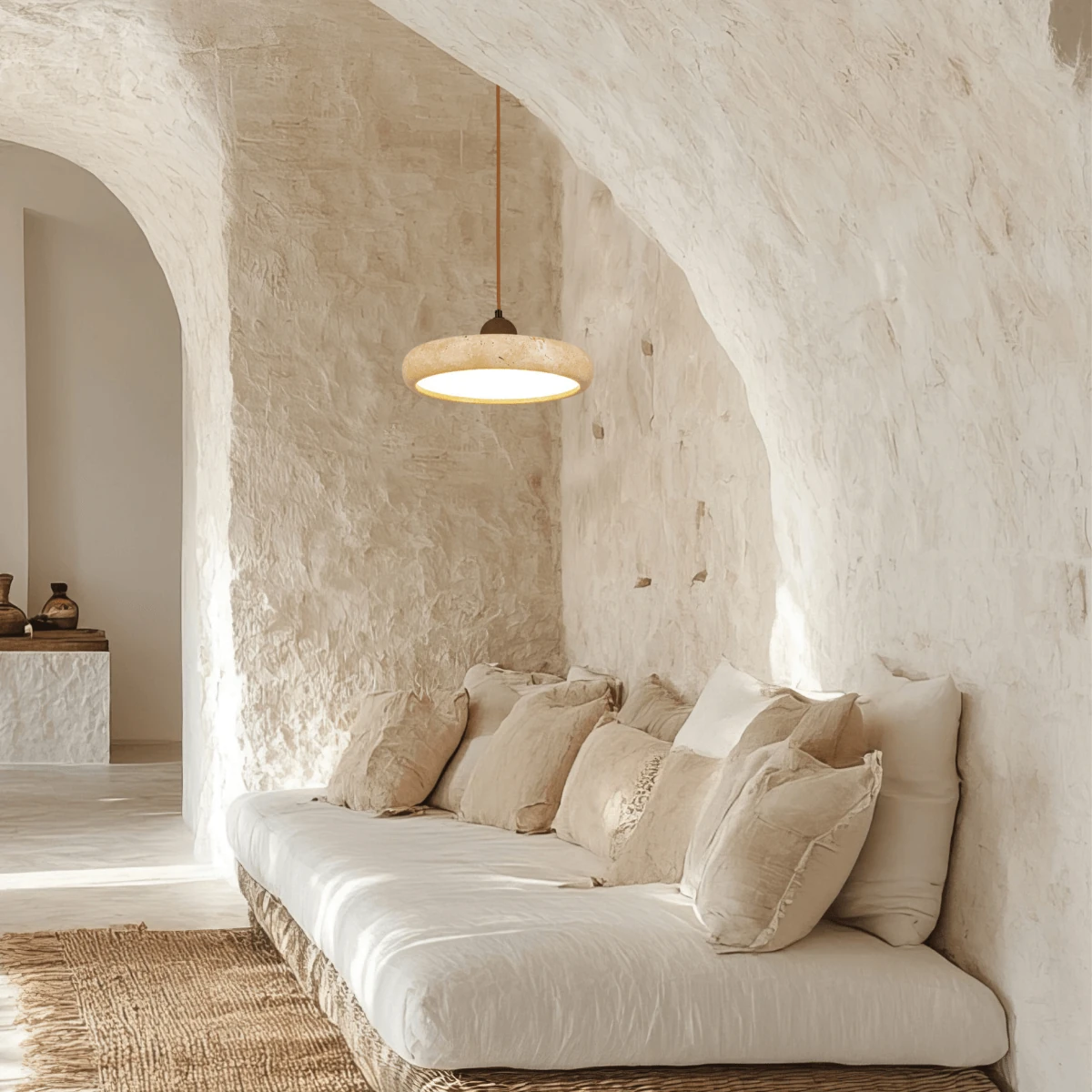Natural Stone LED Pendant Light with Brown Accent