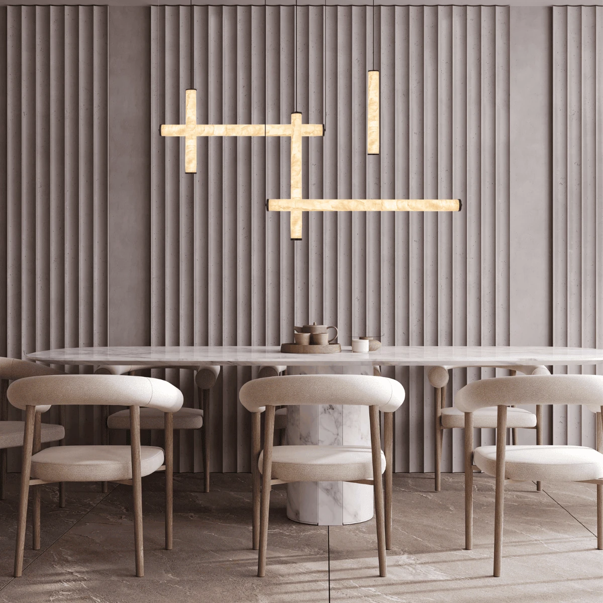 Alabaster & Metal Geometric LED Pendant Light, Dimmable 86W
