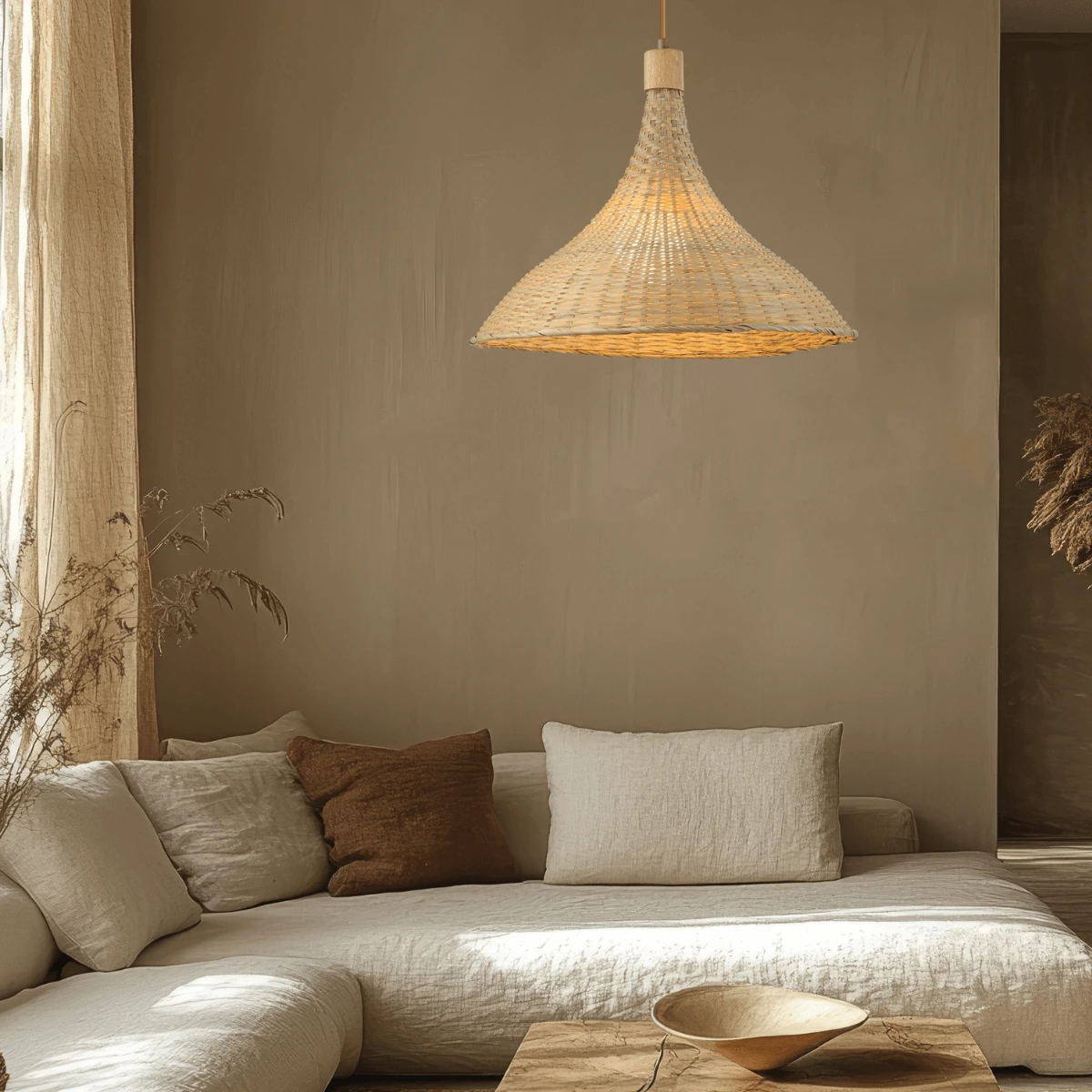 Rattan Pendant Light, Beige, Ø48 cm
