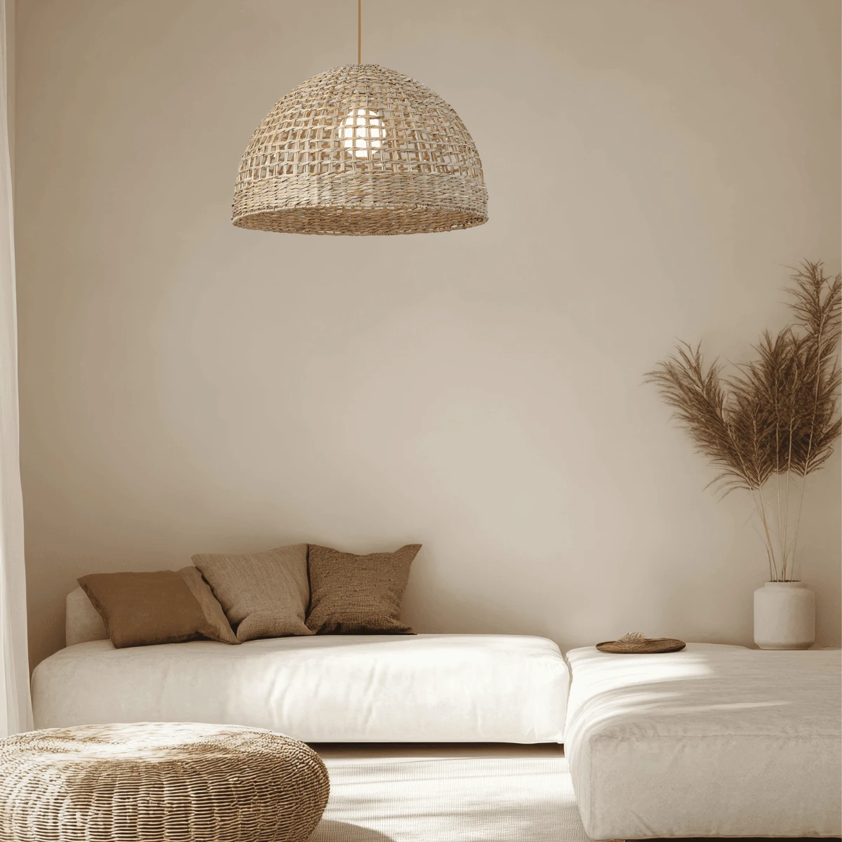 Beige Woven Dome Pendant Light, 50 cm