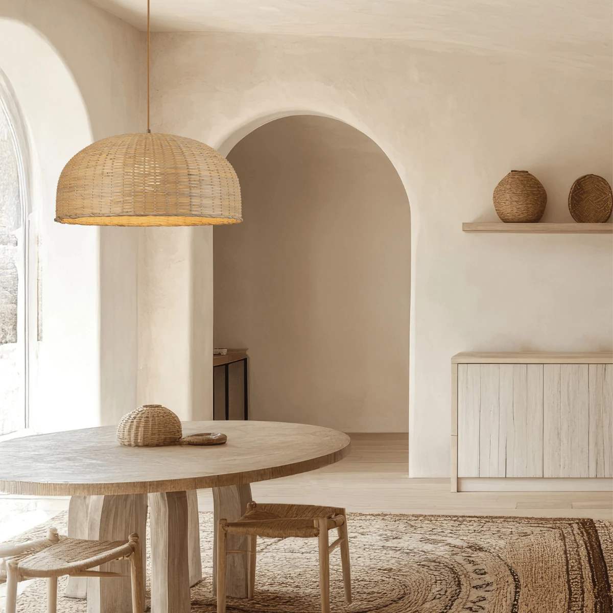 Woven Rattan Dome Pendant Light, 53 cm