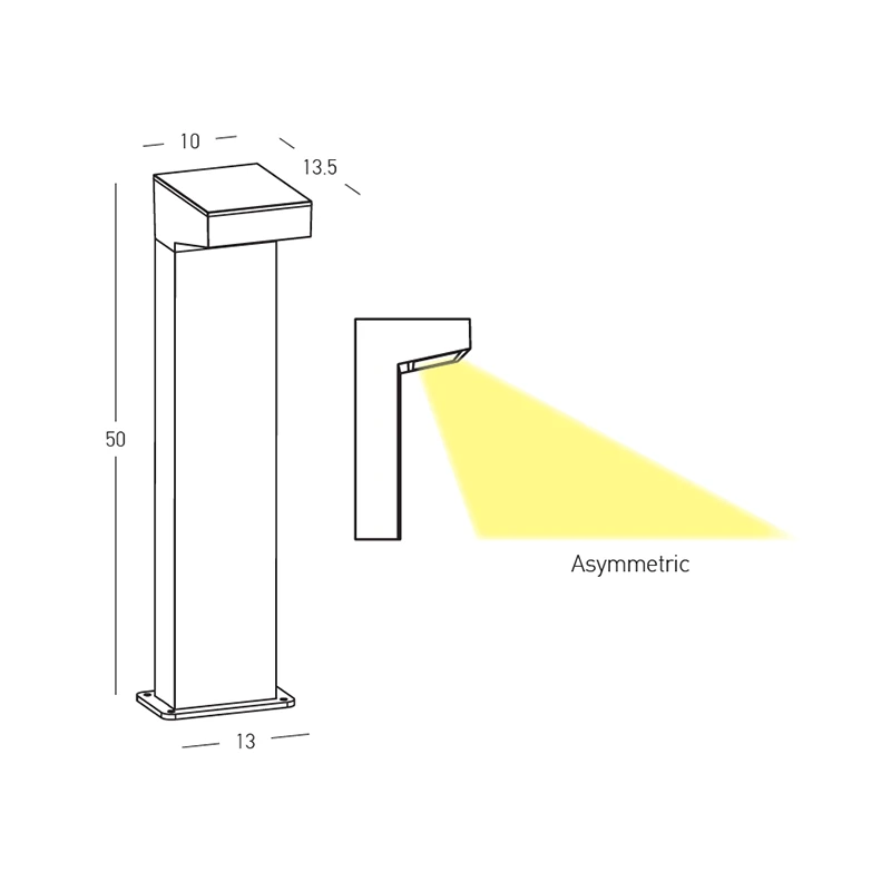 Lauko pastatomas šviestuvas LED 12W 3000K IP65 asimetrinis pilkas