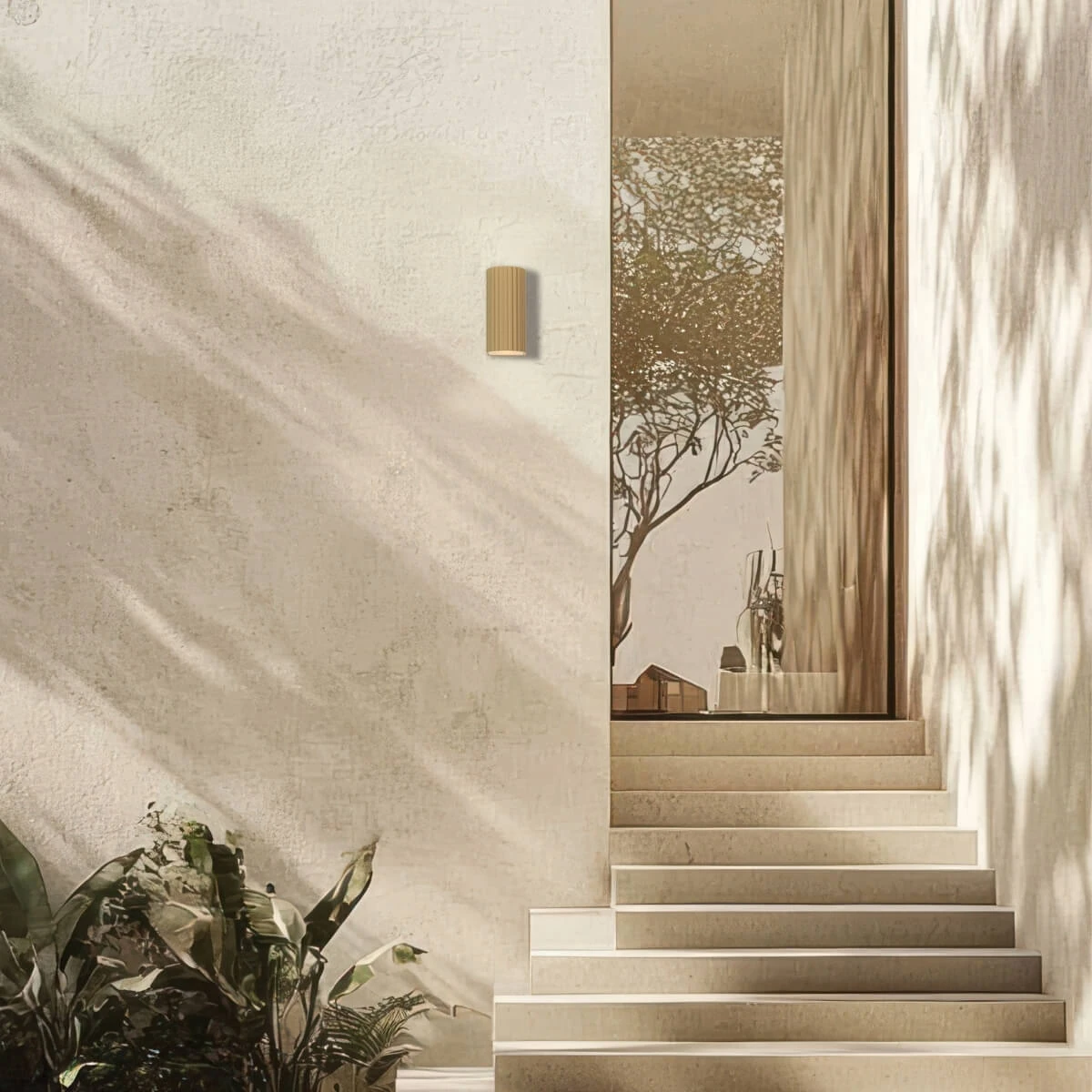 Beige Fluted Outdoor LED Wall Light