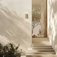 Beige Fluted Outdoor LED Wall Light - Image 1