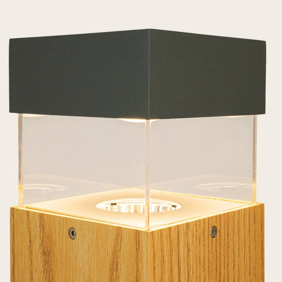Modernus kvadratinis LED lauko šviestuvas, medžio imitacija ir pilkas, 15W 3000K, IP65