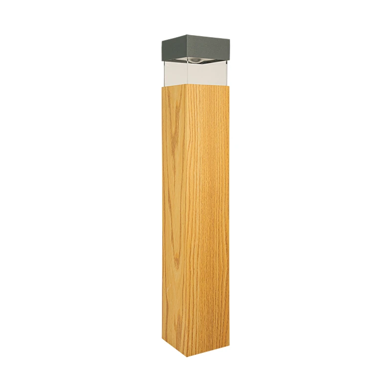 Modernus kvadratinis LED lauko šviestuvas, medžio imitacija ir pilkas, 15W 3000K, IP65