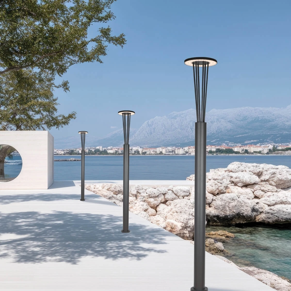Modernus Pilkas LED Lauko Stulpinis Šviestuvas, 2.2m