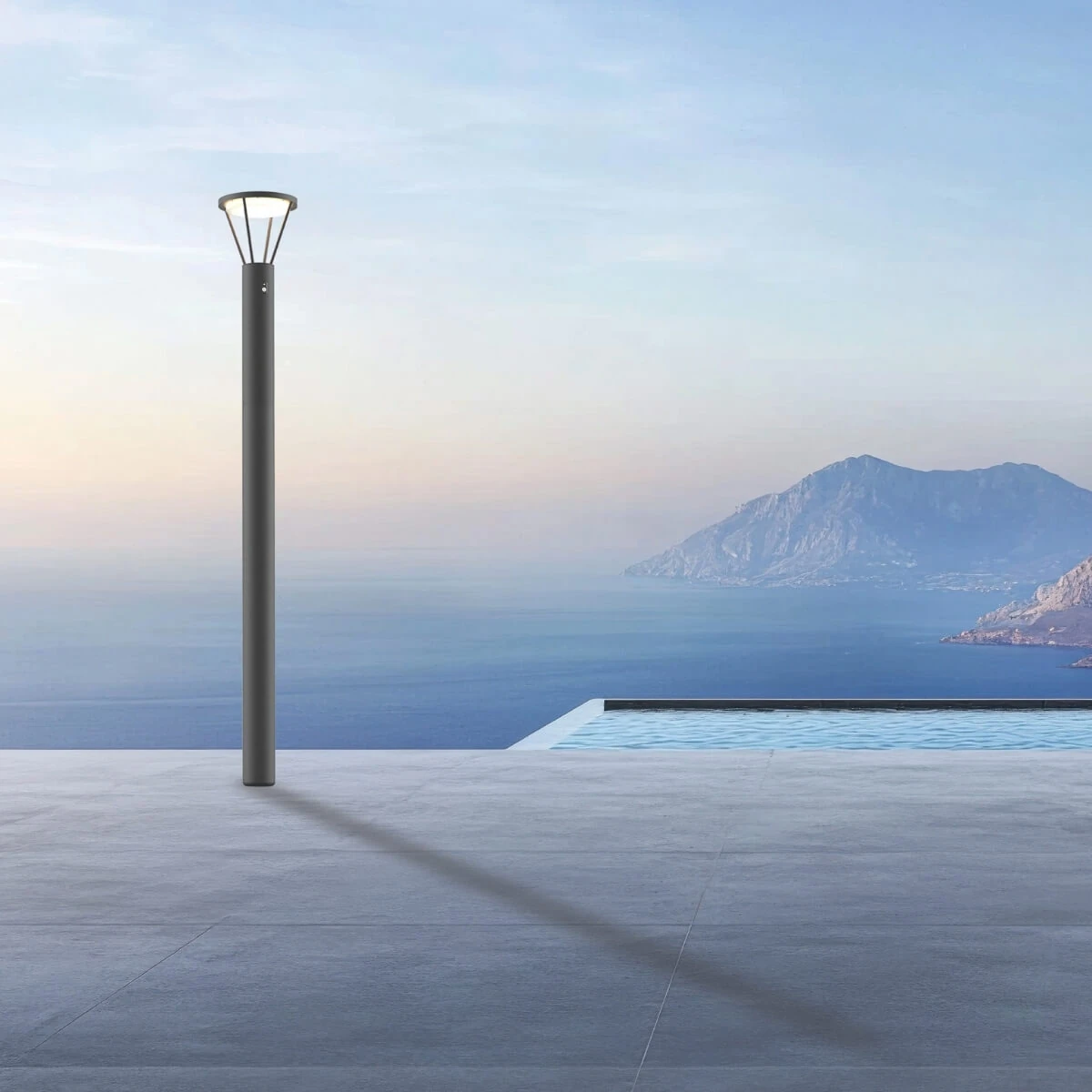 Grey Solar Bollard Lamp Post LED, 5W, IP65