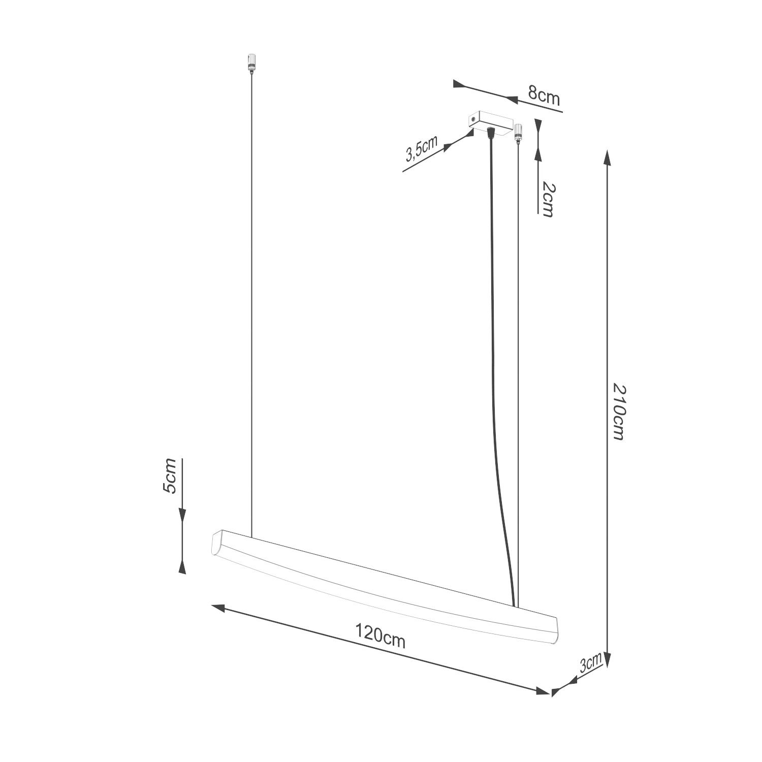 Pendant lamp 120 cm / 22 W – linear, white, CRI93