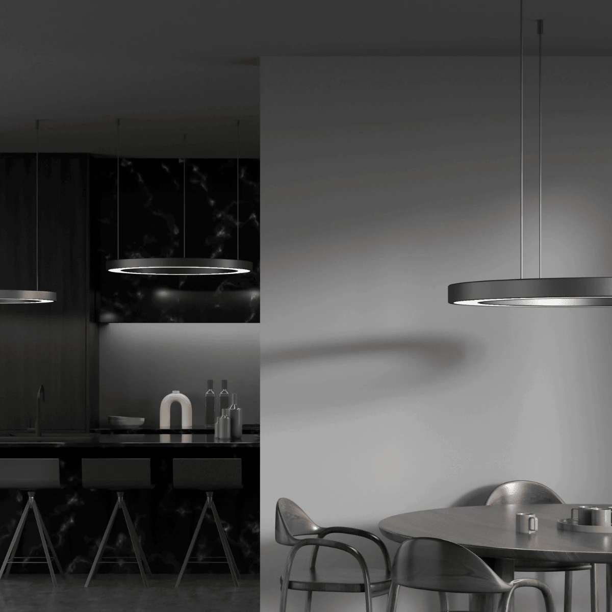 Žiedinis LED pakabinamas šviestuvas 150 W, DALI, smėlio balta arba smėlio juoda