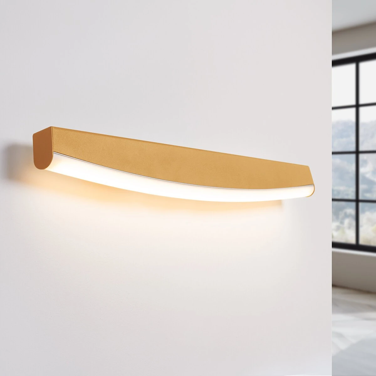 Sieninis šviestuvas 60 cm – lenkta LED linija, aukso spalvos, 3000K