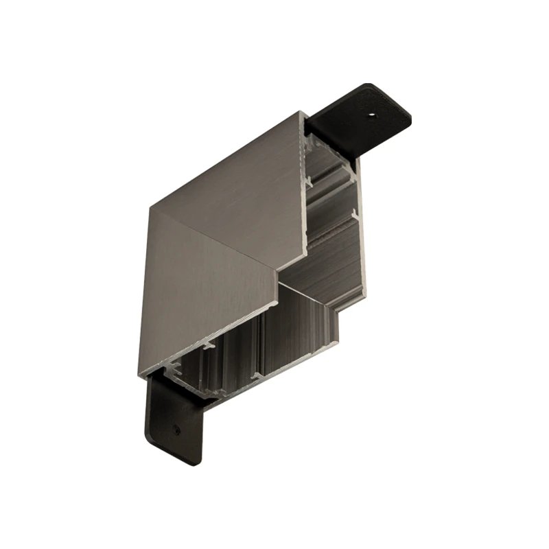 Magnetinio bėgelio kampinė jungtis 90°, 65×65 mm, juoda/pilka