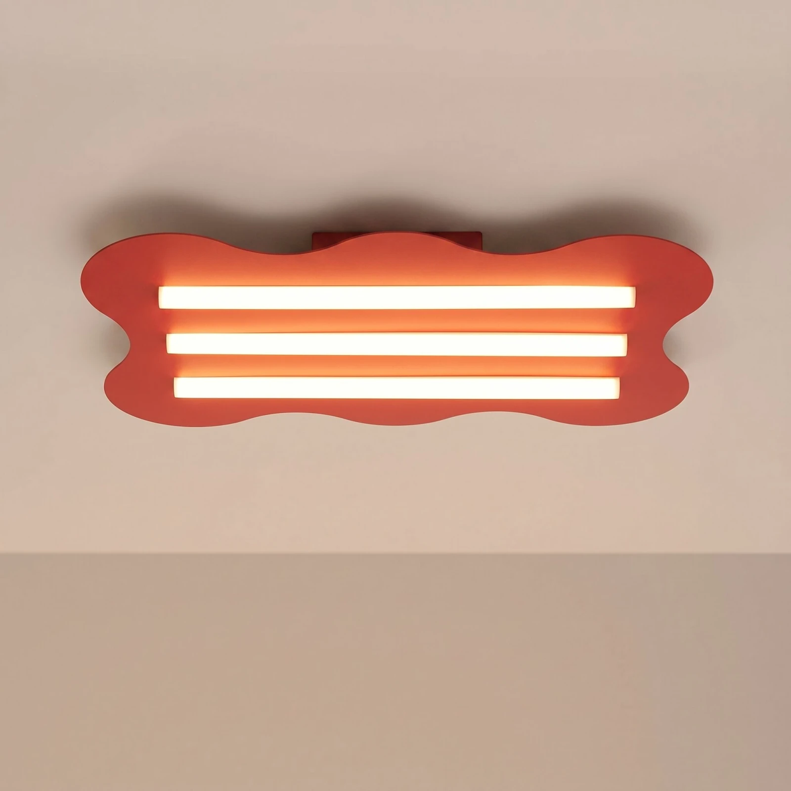 Ceiling lamp 66 cm – wavy red design, 3x S14d